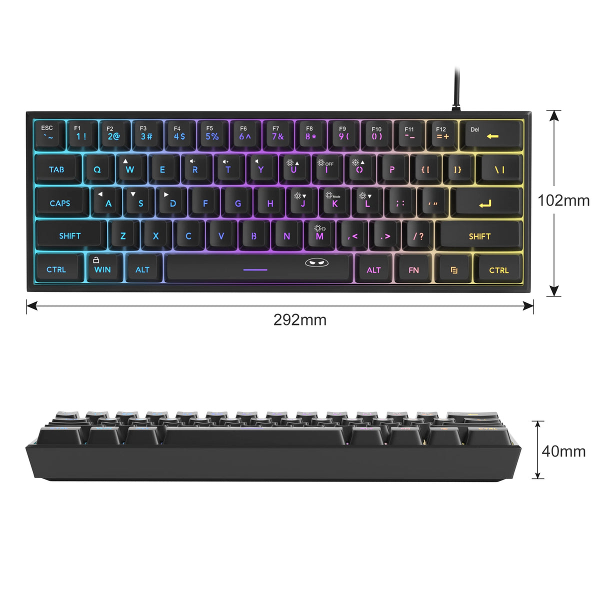 MageGee Mini 60% Gaming Keyboard, RGB Backlit 61 Key Ultra-Compact Key ...