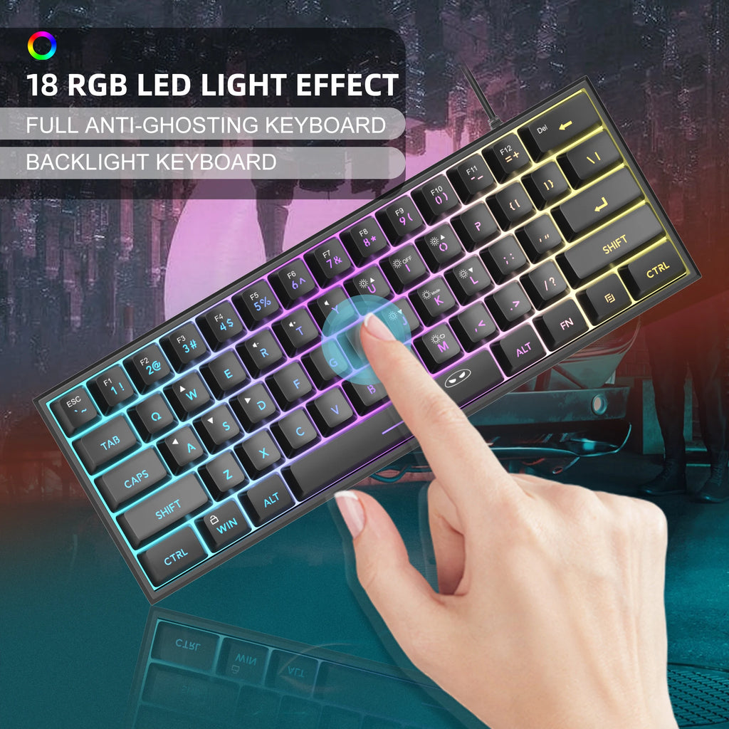 MageGee Mini 60% Gaming Keyboard, RGB Backlit 61 Key Ultra-Compact Key ...