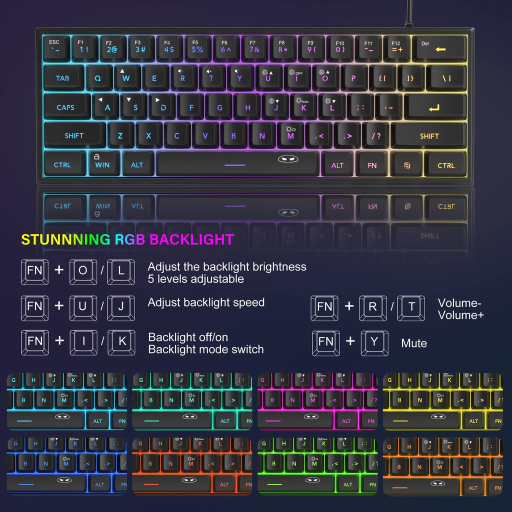 MageGee Mini 60% Gaming Keyboard, RGB Backlit 61 Key Ultra-Compact Key ...